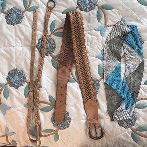 3 Anthropologie belts (cork, leather, beaded)